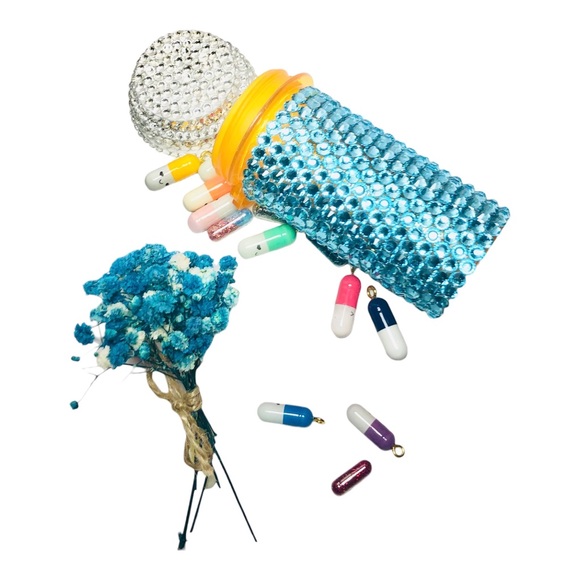 Handmade Swarovski Crystal Aquamarine Pill Bottle, 20 Dram - Picture 2 of 9